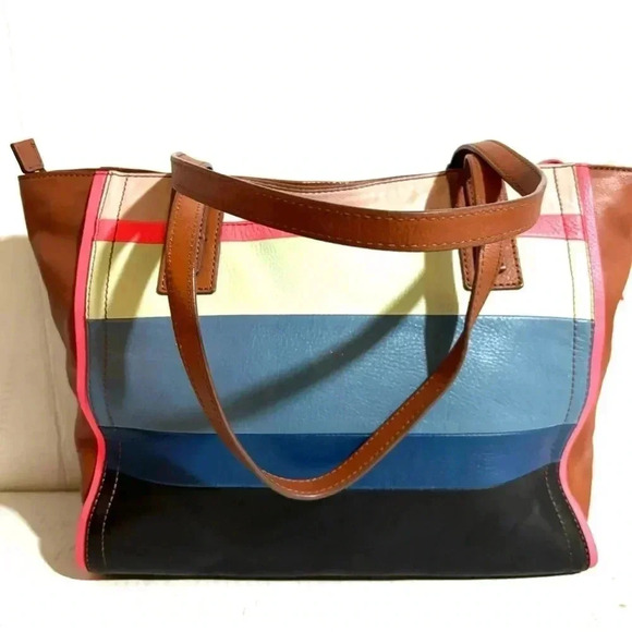 Fossil emma multicolor patch work pebbled tote handbag - Picture 6 of 7